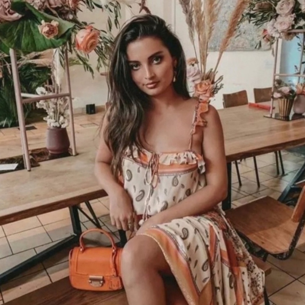 Zara Summer Boho Maxi Dress Orange Cream Print- xxs